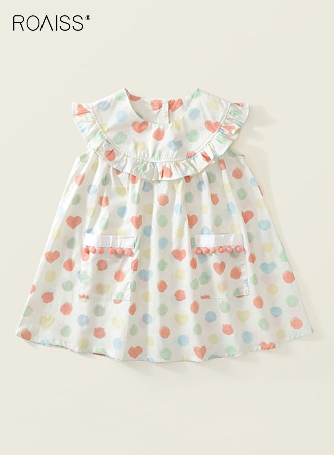 roaiss Girls A Line Dress with Colorful Polka Dots, Round Neck Sleeveless Dress with Side Pockets, Stylish Chic Frock for Girls, Suitable for Daily Wear, Birthday Parties, Wedding or Any Occasion - Image 1