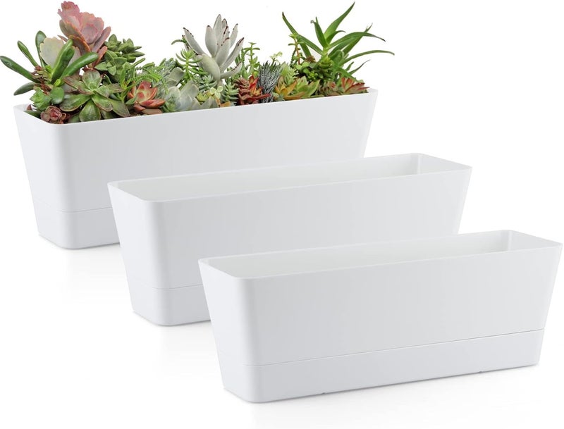 Skelang 3 Pcs Small Rectangle Plant Pot, Succulent Planter Box with Drainage Holes, Planter Trough for Coffee Table, Dining Table, Outdoor Table, Windowsill (White) - Image 1