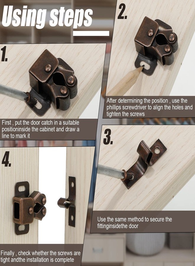 Bonuci 20 Pcs Cabinet Door Latch and Catch Hardware Double Roller Catch Cabinet Latches with Spear Strike for Closet Doors Kitchen (Brown Antique Copper) - Image 3