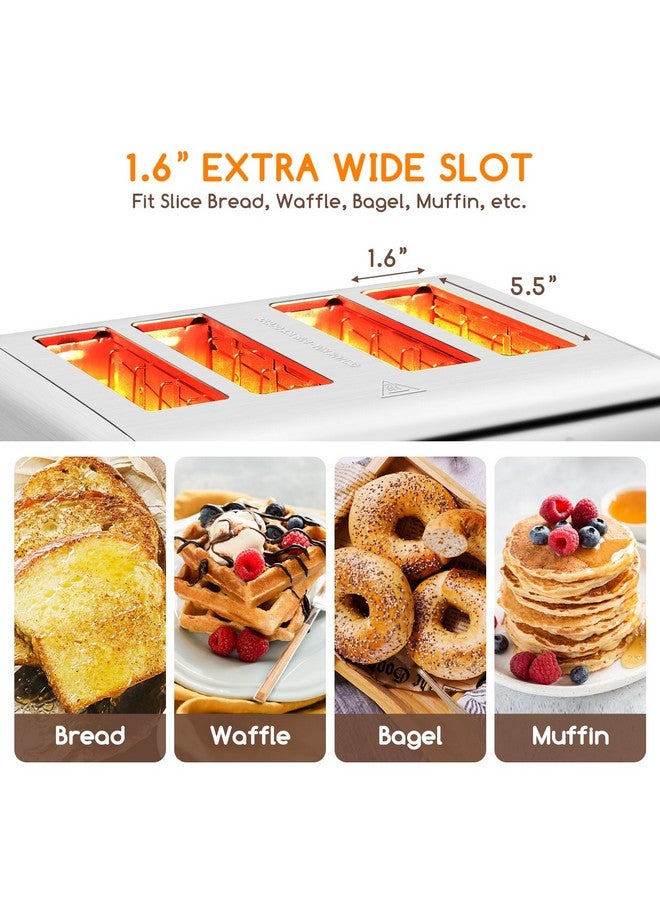 Aigostar Aigostar Toaster 4 Slice 1.6" Wide Slot Stainless Steel Toasters with Bagel, Reheat, Cancel, Defrost Function, 6 Shade Settings, Removable Crumb Tray, 1550W, Best Rated Prime 4 Slice Toasters  - Image 2