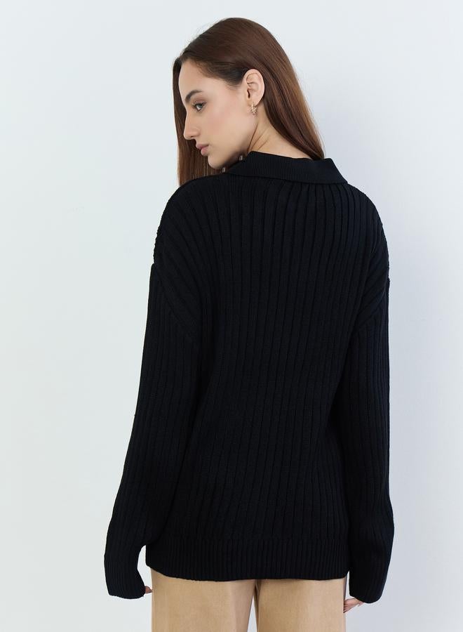 Styli Women Black Ribbed V-Neck Sweater - Image 5