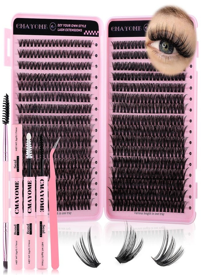 CMAYOME Lash Clusters Kit Natural Wispy Lashes Clusters 640Pcs Eyelash Cluster 50D+60D Curl Individual False Eyelashes DIY Lash Extension Kit with Lash Bond & Seal, Brush and Tweezers (9–16 mm) - Image 1