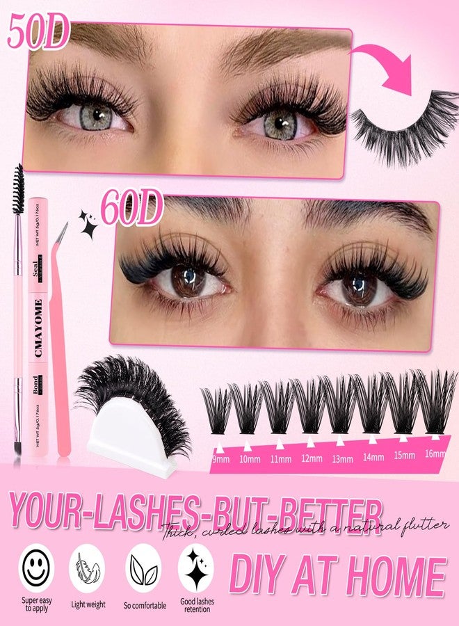 CMAYOME Lash Clusters Kit Natural Wispy Lashes Clusters 640Pcs Eyelash Cluster 50D+60D Curl Individual False Eyelashes DIY Lash Extension Kit with Lash Bond & Seal, Brush and Tweezers (9–16 mm) - Image 2