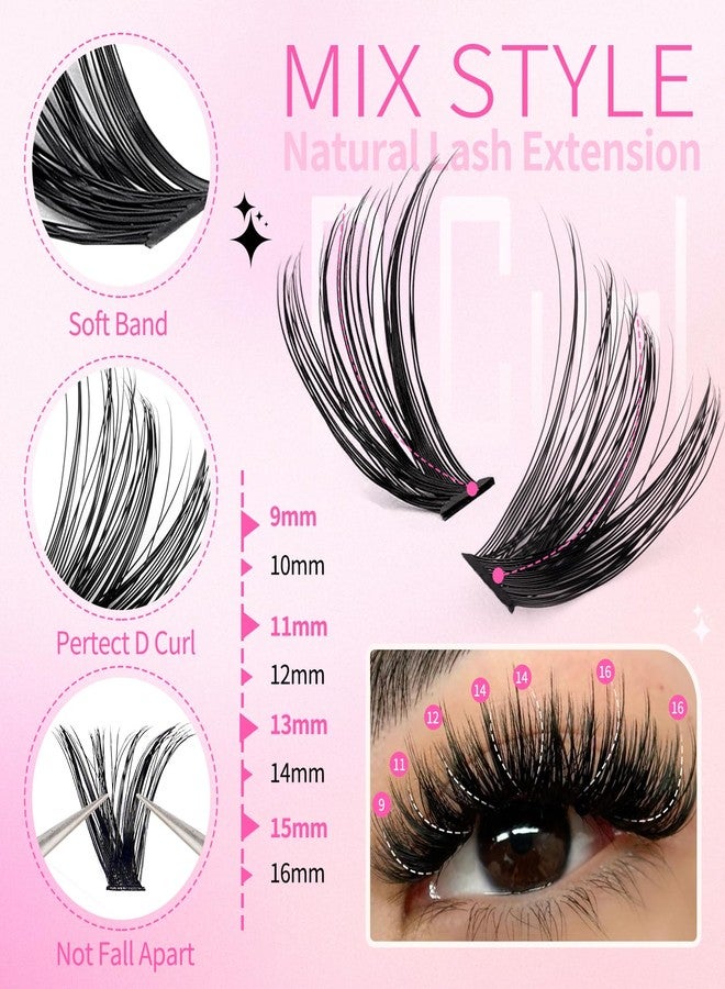 CMAYOME Lash Clusters Kit Natural Wispy Lashes Clusters 640Pcs Eyelash Cluster 50D+60D Curl Individual False Eyelashes DIY Lash Extension Kit with Lash Bond & Seal, Brush and Tweezers (9–16 mm) - Image 4