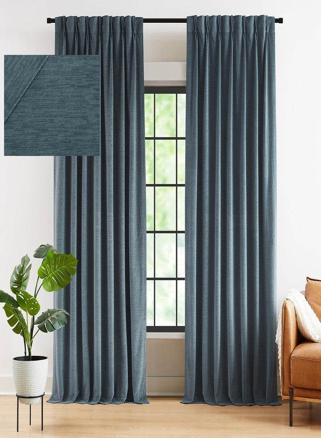 Kayne Studio Soft Velvet Pinch Pleated Curtains, 90 Inch Long Room Darkening Soundproof Thermal Insulated Back Tab Window Treatments Drapes for Living Room, Storm Blue,22 Hooks,2 Panels,40" x 90" - Image 1