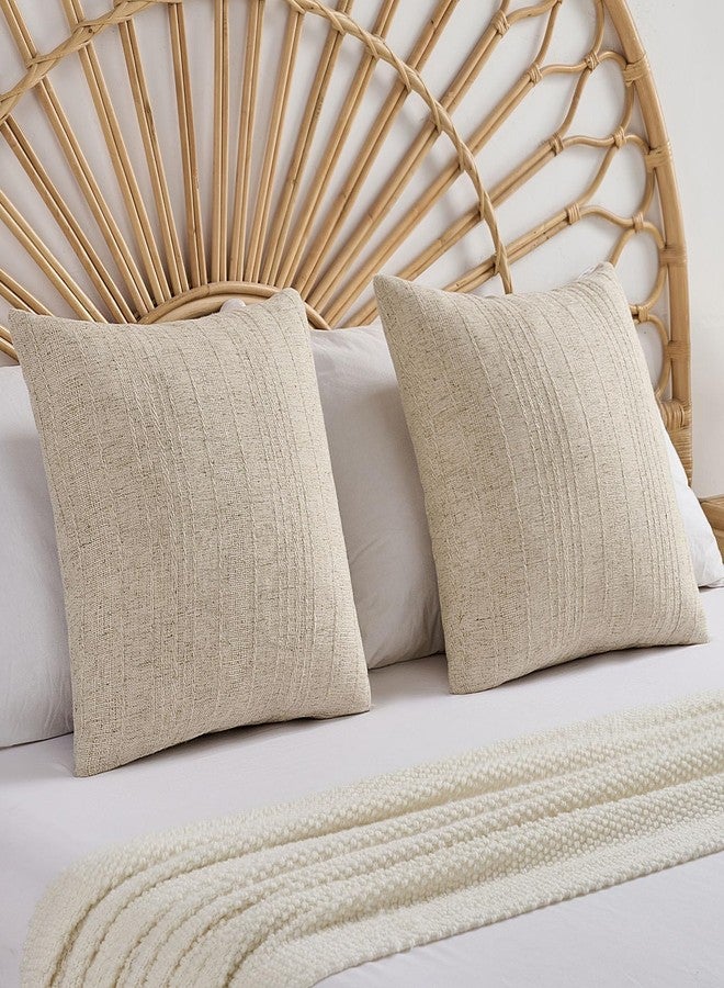 FUTEI Oatmeal Decorative Throw Pillow Covers 18x18 Inch Set of 2,Soft Linen Striped Texture Cushion Case,Farmhouse Home Decor for Couch Bed Living Room - Image 5
