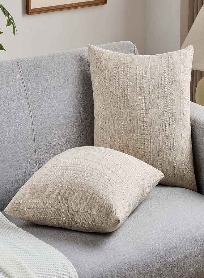 FUTEI Oatmeal Decorative Throw Pillow Covers 18x18 Inch Set of 2,Soft Linen Striped Texture Cushion Case,Farmhouse Home Decor for Couch Bed Living Room - Image 4