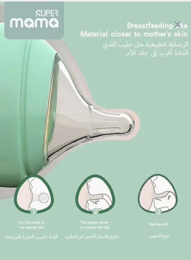 سوبر ماما هدية مجموعة زجاجة الرضاعة ، مع استبدال غطاء كوب و من السهل جدا الحصول على لينة الحلمة - Image 4