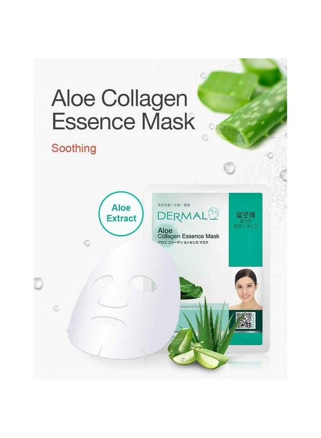 DERMAL Aloe Collagen Essence Facial Mask Sheet 23G Pack Of 10 Skin Revitalizing & Soothing Refreshing And Moisturizing Sunburn Relief Daily Skin Treatment Solution Sheet Mask  - Image 3