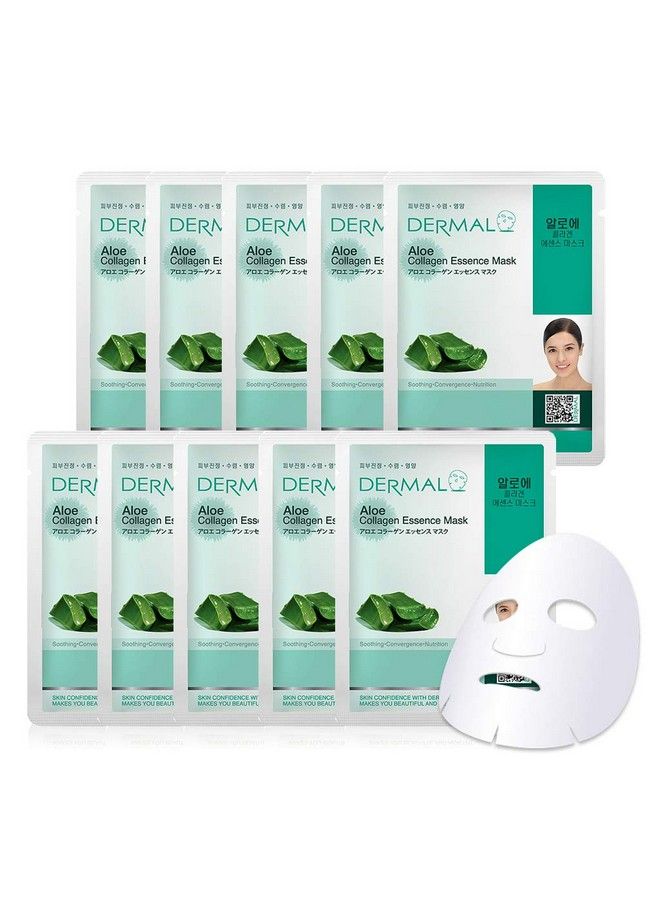 DERMAL Aloe Collagen Essence Facial Mask Sheet 23G Pack Of 10 Skin Revitalizing & Soothing Refreshing And Moisturizing Sunburn Relief Daily Skin Treatment Solution Sheet Mask  - Image 2