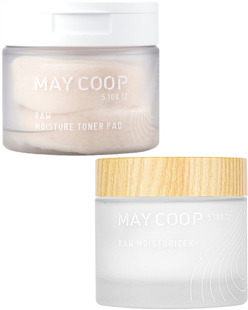 MAY COOP Raw Moisturizer Face Cream + Raw Moisture Korean Toner Pads 160ml (70 Pads) Bundle - Image 1