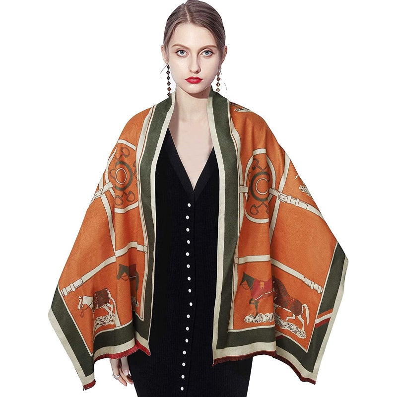 EXTREE Scarfs for Women Pashmina Silky Shawl Wrap for Evening Dressing Blanket Open Front Poncho Cape - Image 2