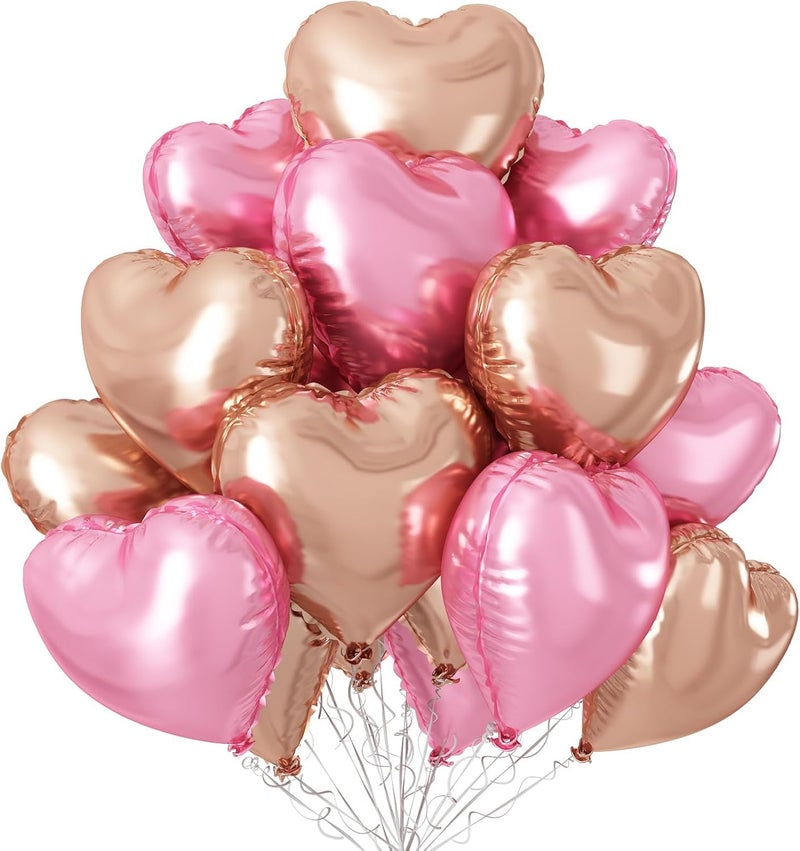 AMFIN (Pack of 10) 18 Inch Heart Foil Balloons - Rose Gold & Light Pink - Image 1