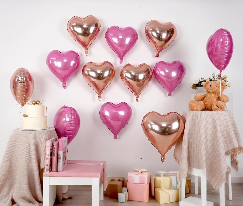 AMFIN (Pack of 10) 18 Inch Heart Foil Balloons - Rose Gold & Light Pink - Image 5