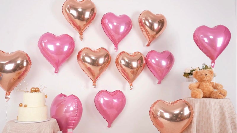 AMFIN (Pack of 10) 18 Inch Heart Foil Balloons - Rose Gold & Light Pink - Image 3
