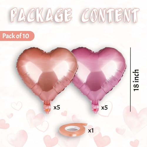 AMFIN (Pack of 10) 18 Inch Heart Foil Balloons - Rose Gold & Light Pink - Image 2