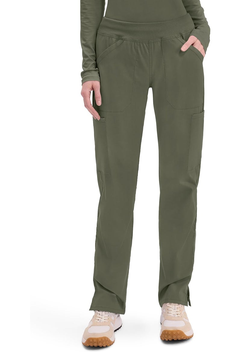 CHEROKEE Workwear Professionals Women Scrubs Pant Mid Rise Straight Leg Pullon Cargo WW170P M Petite Olive