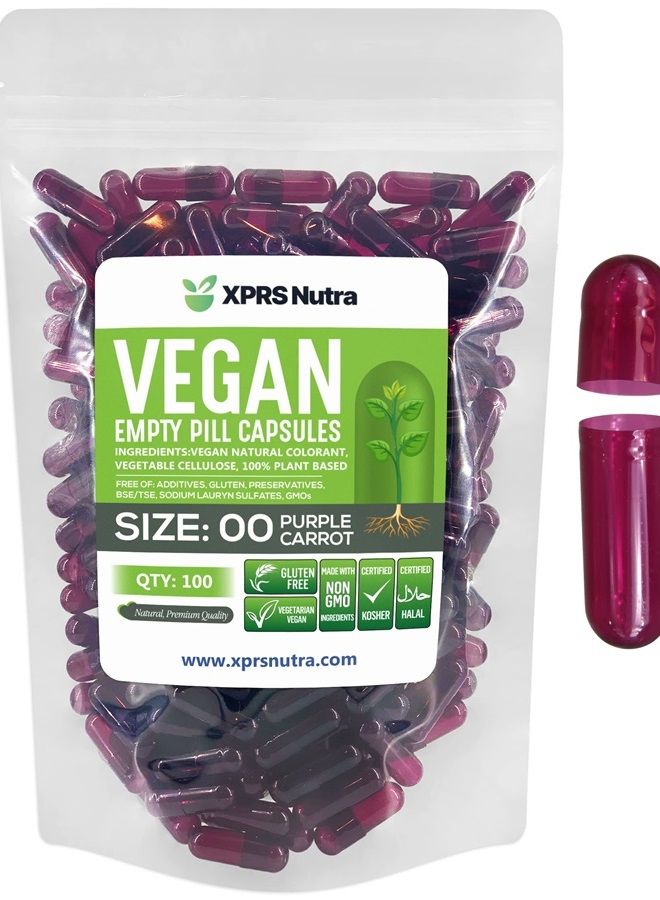 XPRS Nutra Size 00 Empty Capsules - 100 Count Empty Vegan Capsules - Vegetarian Empty Pill Capsules- DIY Vegetable Capsule Filling- Veggie Pill Capsules Empty Caps (Purple Carrot) - Image 1