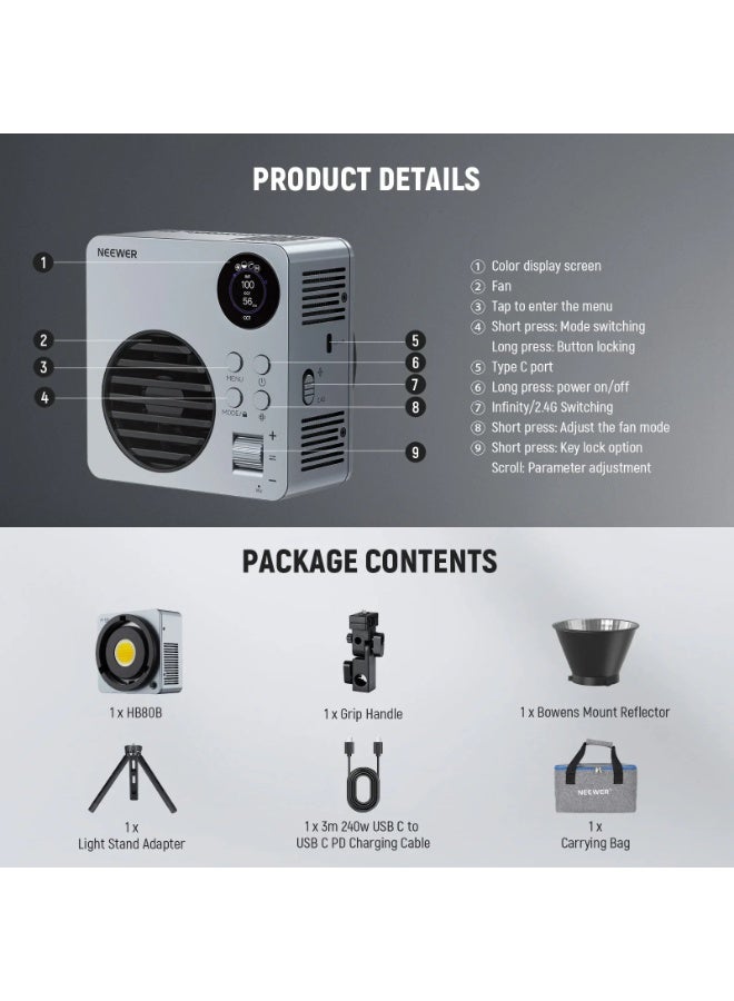 نيوير HB80B 80W Bi-Color Mini COB LED Video Light - Image 2