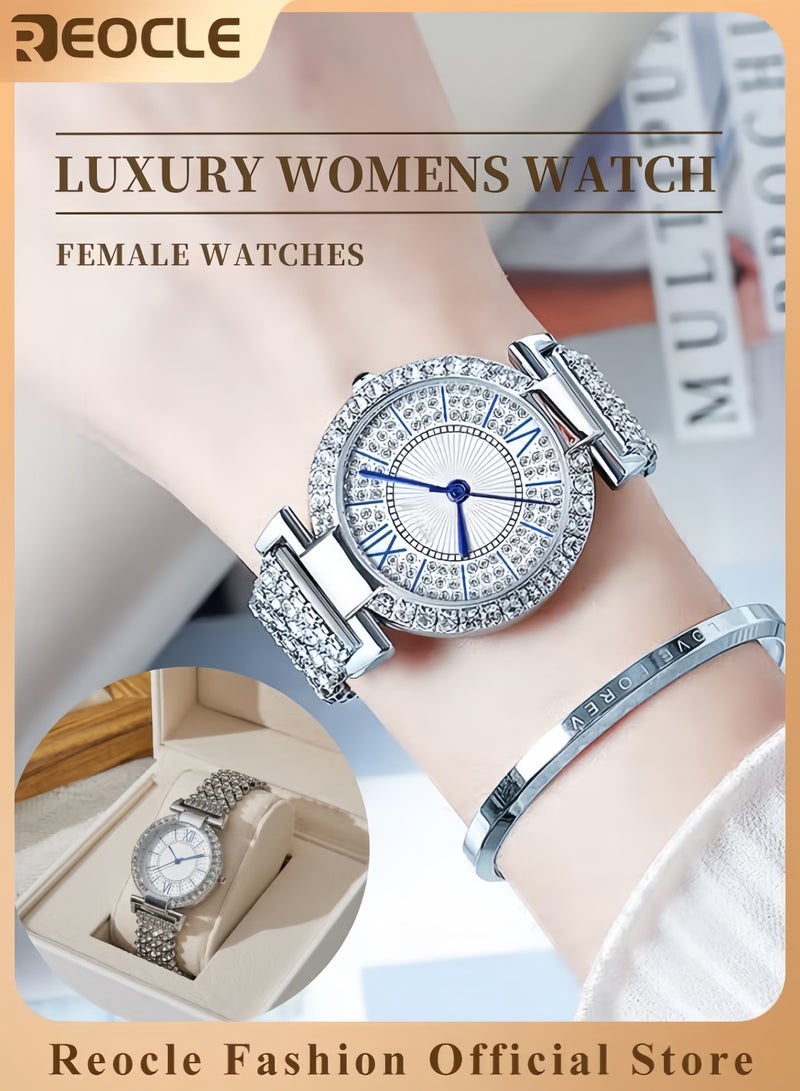 ريوكل ساعة يد فاخرة للنساء مصممة بأناقة مع بريق لامع ولمعان ساعة كوارتز بدقة عالية مع قرص أرقام رومانية - Image 1