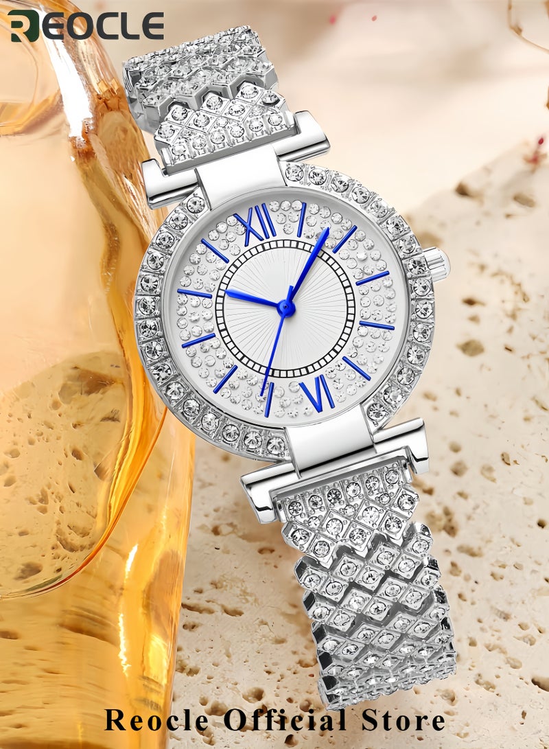 ريوكل ساعة يد فاخرة للنساء مصممة بأناقة مع بريق لامع ولمعان ساعة كوارتز بدقة عالية مع قرص أرقام رومانية - Image 3