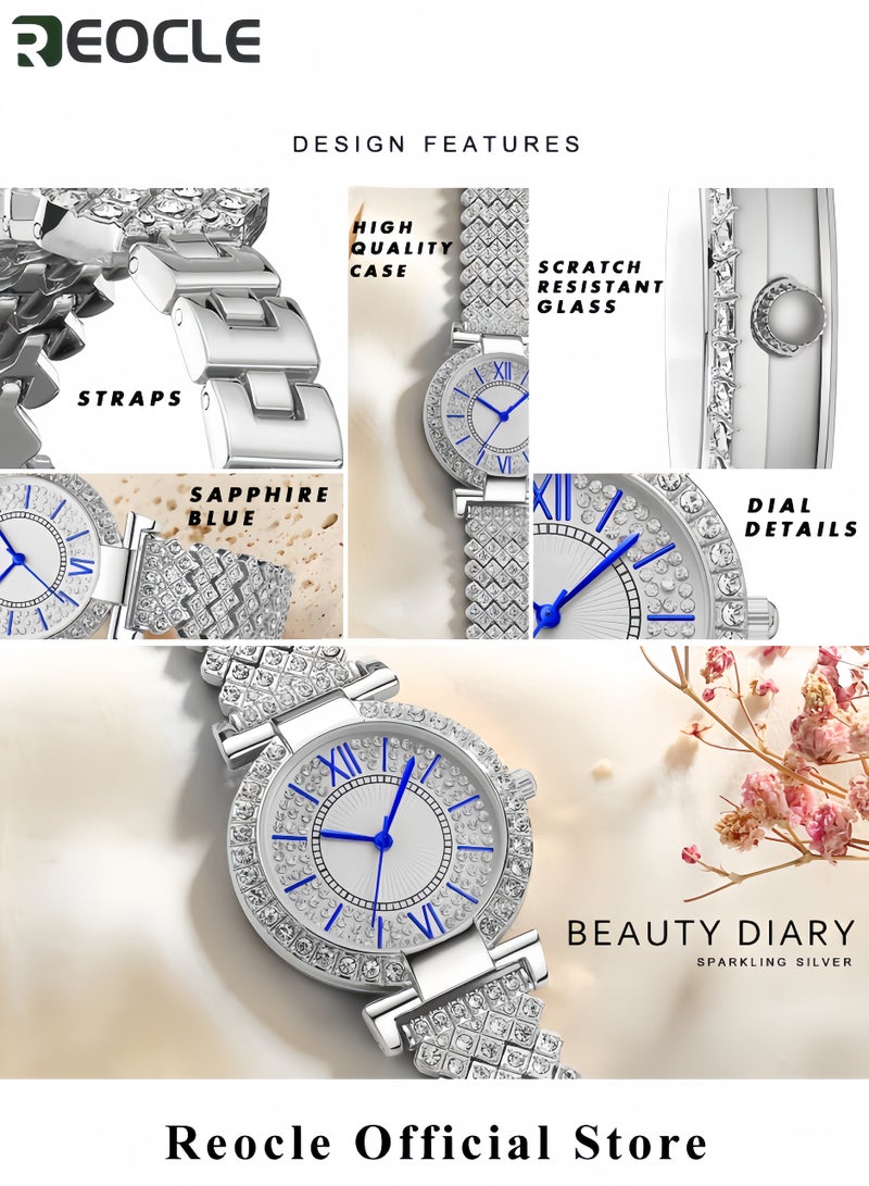 ريوكل ساعة يد فاخرة للنساء مصممة بأناقة مع بريق لامع ولمعان ساعة كوارتز بدقة عالية مع قرص أرقام رومانية - Image 4