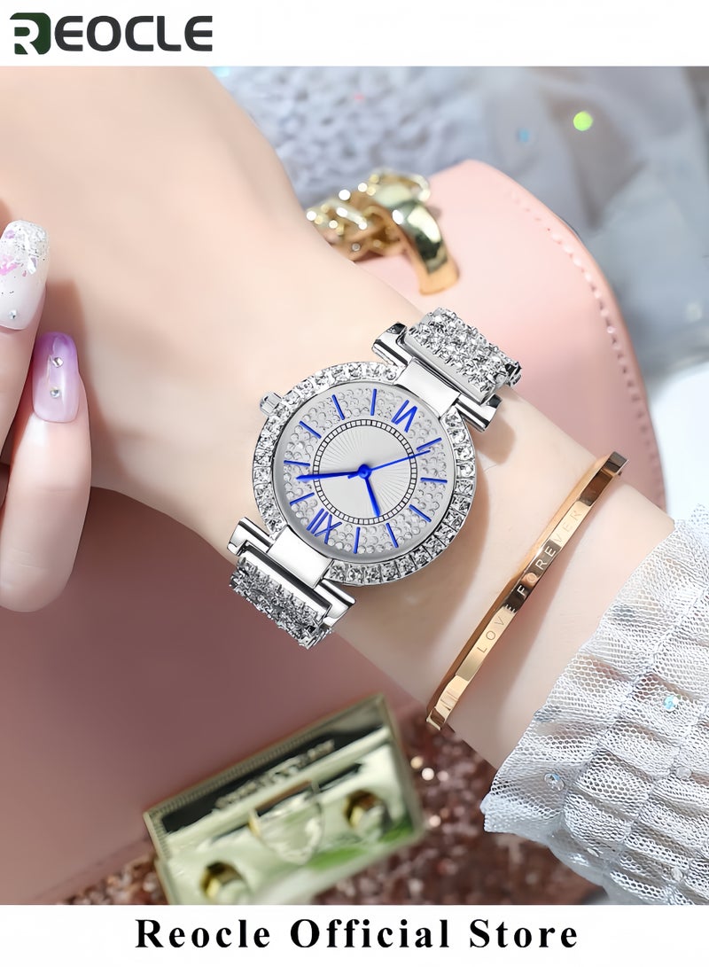 ريوكل ساعة يد فاخرة للنساء مصممة بأناقة مع بريق لامع ولمعان ساعة كوارتز بدقة عالية مع قرص أرقام رومانية - Image 5