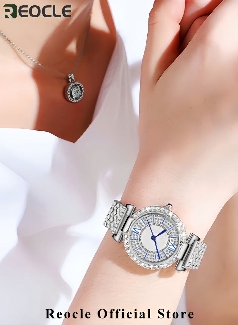 ريوكل ساعة يد فاخرة للنساء مصممة بأناقة مع بريق لامع ولمعان ساعة كوارتز بدقة عالية مع قرص أرقام رومانية - Image 2
