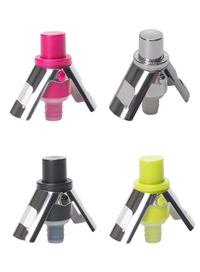 Cork Pops Assorted Colors 3 Inch Acrylic Dual Metal Wing Lock Champagne Vacuum Stopper Set of 4 - Image 1