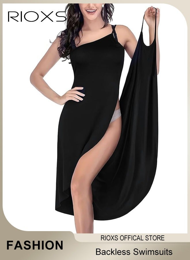 RIOXS Women Summer Beach Dress Spaghetti Strap Bikini Wrap Backless Swimsuits Cover Up Long Loose Maxi Dress  - Image 5