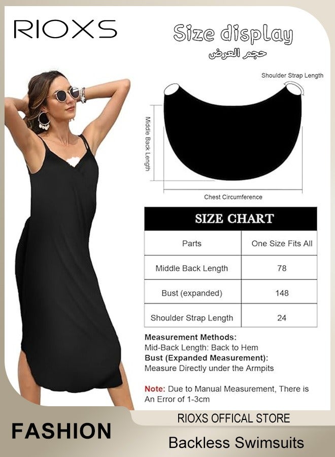 RIOXS Women Summer Beach Dress Spaghetti Strap Bikini Wrap Backless Swimsuits Cover Up Long Loose Maxi Dress  - Image 3