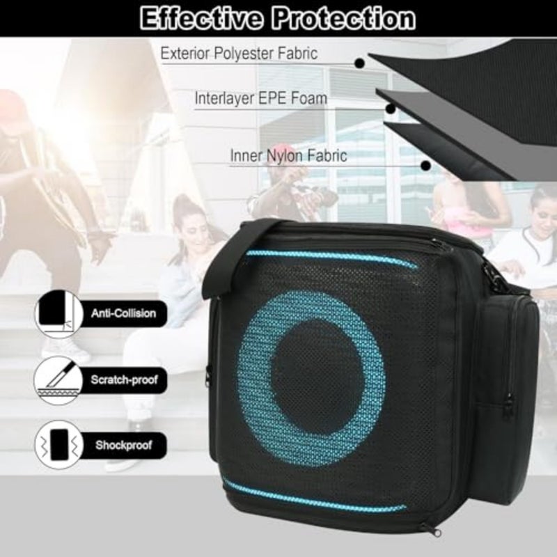 Protective Carrying Case for JBL PartyBox Encore 2, Mesh Front with Top Back Access - Shoulder Strap Side Pockets for Microphones, Cables - Image 5