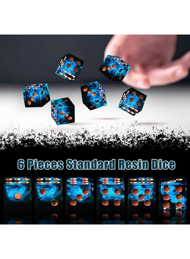 AUSTOR AUSTOR 6 Sided Resin D6 Dice Set, 16mm, Handmade, Sharp Edge, 6 Pieces, Metal Case, Black & Blue  - Image 2