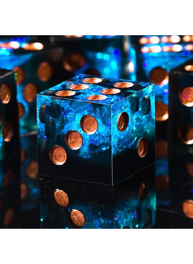 AUSTOR AUSTOR 6 Sided Resin D6 Dice Set, 16mm, Handmade, Sharp Edge, 6 Pieces, Metal Case, Black & Blue  - Image 1