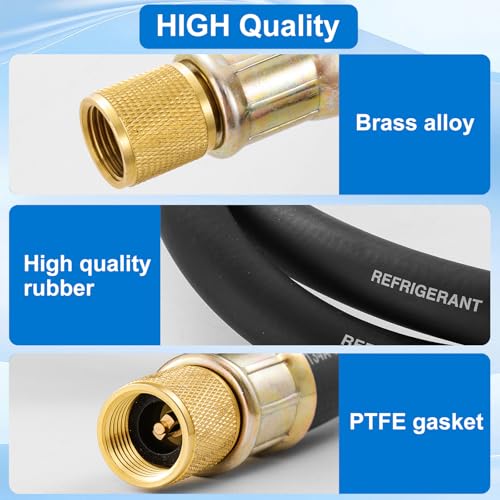 Tigbear 1/2" Vacuum Refrigerant Hose, High Flow HVAC Refrigerant Charging Hose 1/2 to 1/4 Flare for R410A R134A R407C R502 R12 R22 System, 640 PSI Working Pressure, 60 Inch Black AC Recharge - Image 4