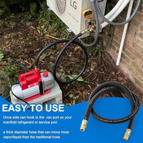 Tigbear 1/2" Vacuum Refrigerant Hose, High Flow HVAC Refrigerant Charging Hose 1/2 to 1/4 Flare for R410A R134A R407C R502 R12 R22 System, 640 PSI Working Pressure, 60 Inch Black AC Recharge - Image 5