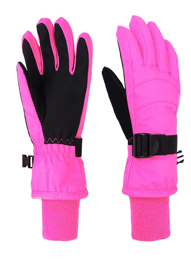 XTACER Boy's Girl's Kid's Ski Snow Gloves Snowboard Winter Warm Cold Weather Gloves for Boys Girls Children (Hot Pink,10-12 Years) - Image 1
