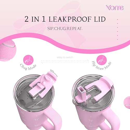 YOME 40 oz Bow Pink Tumbler with Handle and Flip Straw for Women | Stainless Steel Insulated Water Bottle | Keeps Drinks Cold | Dishwasher Safe | Cupholder Friendly | Gift Gym Travel Yoga - Image 4