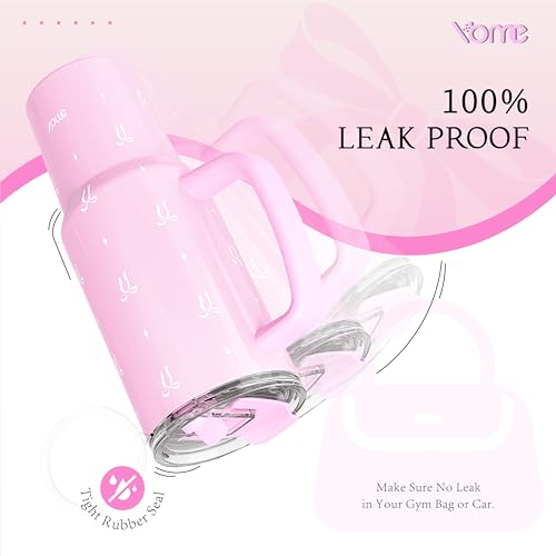 YOME 40 oz Bow Pink Tumbler with Handle and Flip Straw for Women | Stainless Steel Insulated Water Bottle | Keeps Drinks Cold | Dishwasher Safe | Cupholder Friendly | Gift Gym Travel Yoga - Image 5