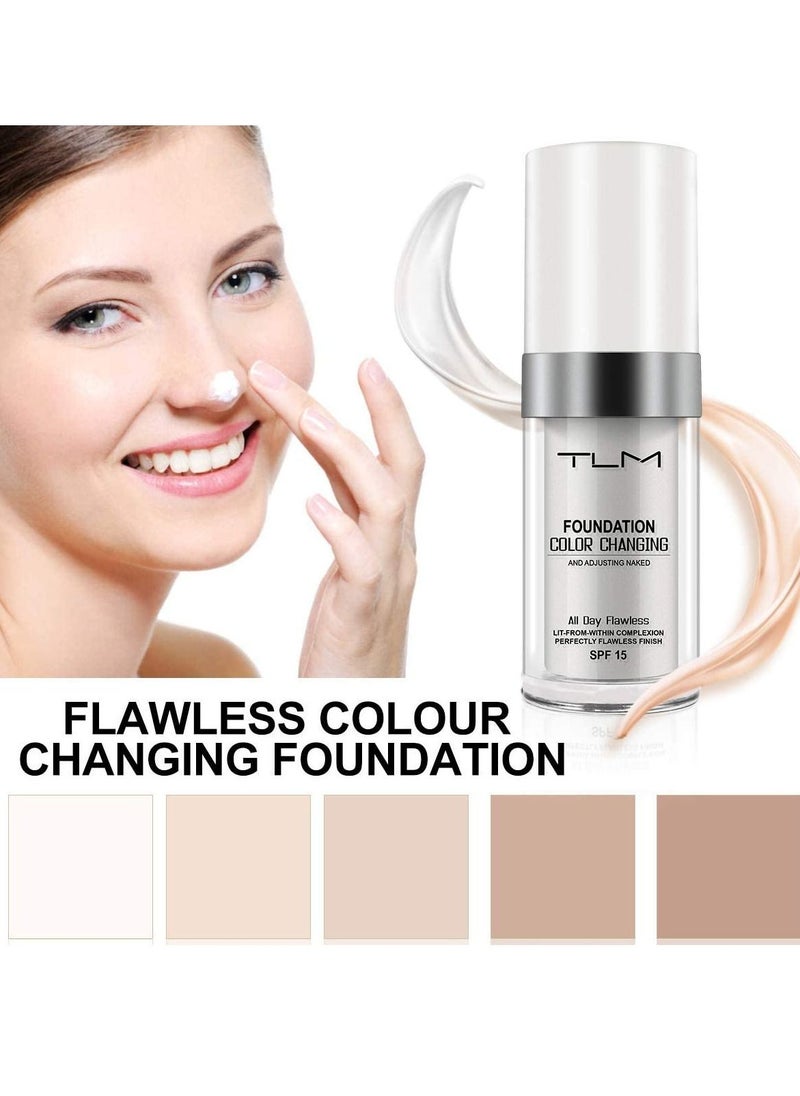 TLM TLM Colour Changing Foundation for Different Skin Tone, Foundation Makeup Base Nude Face Liquid Full Coverage Concealer, TLM Concealer Cover Cream  - Image 2