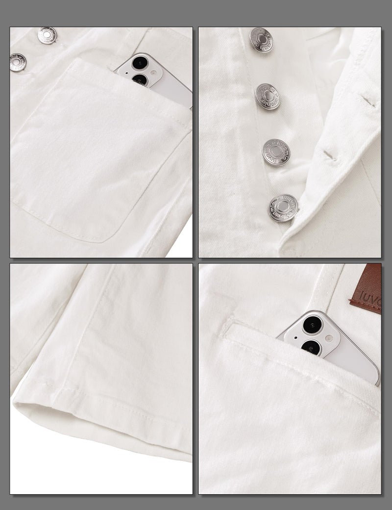 luvamia Button Fly Long Jean Shorts Womens High Waisted Bermuda Shorts for Women Cream White Womens Shorts Denim Jean Bermuda Shorts for Women White Shorts for Woman Size Large Fits Size 12 Size 14 - Image 5