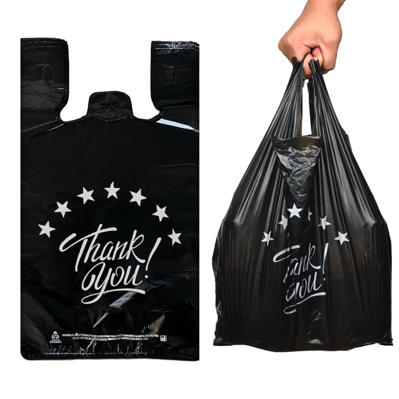 YoYoRain YoYoRain Black Thank you T shirt bag Grocery shopping bag Reusable and Disposable Supermarket Bag 11x6x21 200PCS
