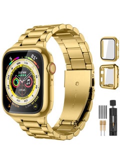 Lerobo Compatible with Apple Watch Band 40mm 41mm 38mm 44mm 42mm 45mm 49mm, Stainless Steel Metal Band for Apple with 2 Pack Screen Protective Case for Series 9 8 7 6 5 4 3-1 SE SE2 Ultra2 for Men  - Image 1