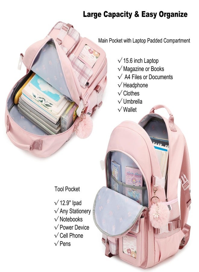 KIDNUO Backpack for Girls, 15.6 Inch Laptop School Bag Kids Kindergarten Elementary College Backpacks Large Bookbags for Teen Girl Women Students Casual Travel Daypacks (Pink) - Image 4