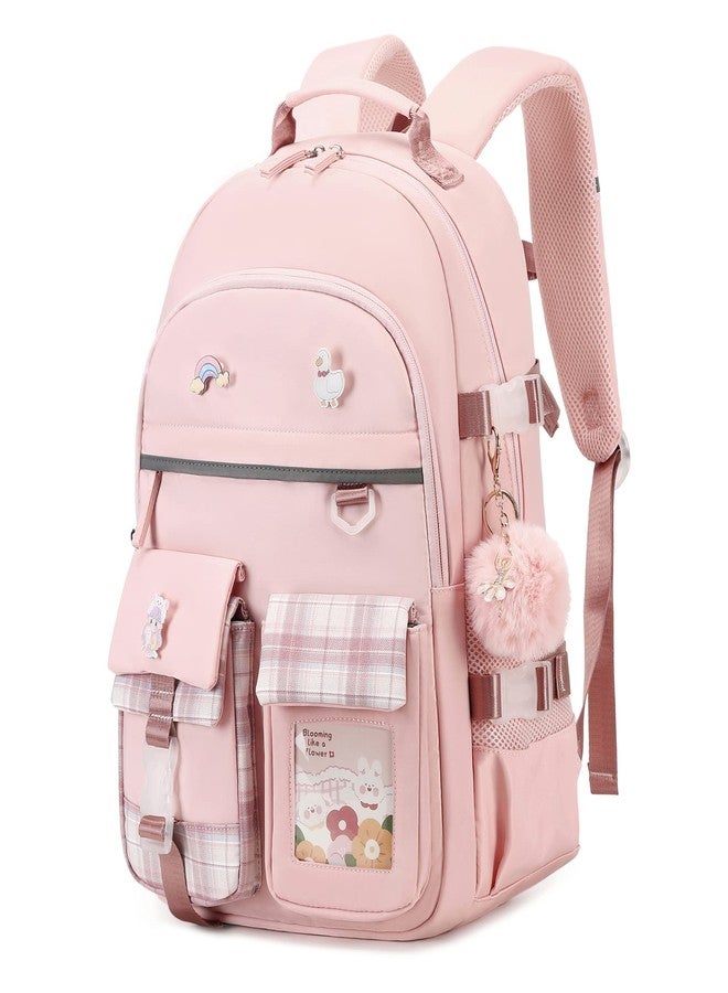KIDNUO Backpack for Girls, 15.6 Inch Laptop School Bag Kids Kindergarten Elementary College Backpacks Large Bookbags for Teen Girl Women Students Casual Travel Daypacks (Pink) - Image 1