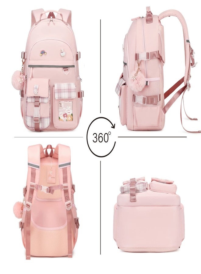 KIDNUO Backpack for Girls, 15.6 Inch Laptop School Bag Kids Kindergarten Elementary College Backpacks Large Bookbags for Teen Girl Women Students Casual Travel Daypacks (Pink) - Image 3