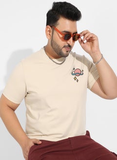Instafab Plus Men's Beige Basic Regular Fit T-Shirt  - Image 1