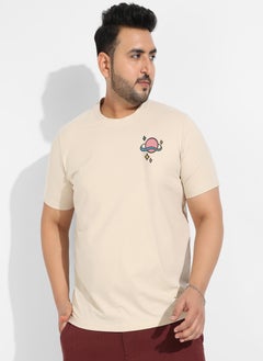 Instafab Plus Men's Beige Basic Regular Fit T-Shirt  - Image 2