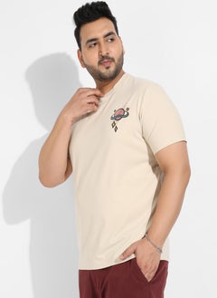 Instafab Plus Men's Beige Basic Regular Fit T-Shirt  - Image 3