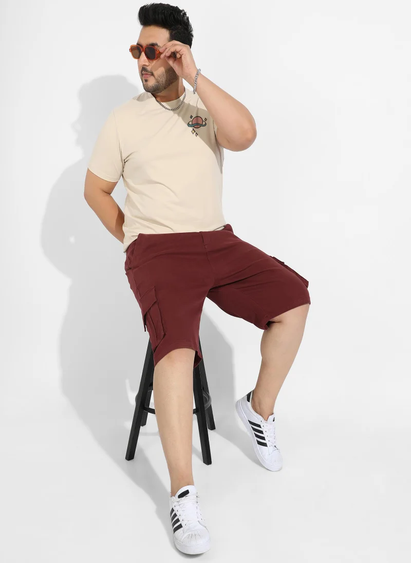 Instafab Plus Men's Beige Basic Regular Fit T-Shirt